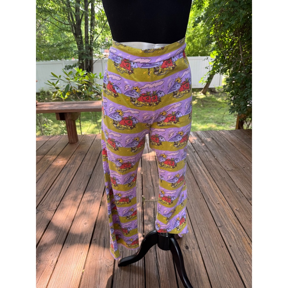 Nooworks Strawberry Picnic Striped Pants Purple Green Cotton Lycra Large